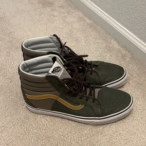 Vans Sk8-Hi High Top Sneakers in Olive with Mustard Stripe